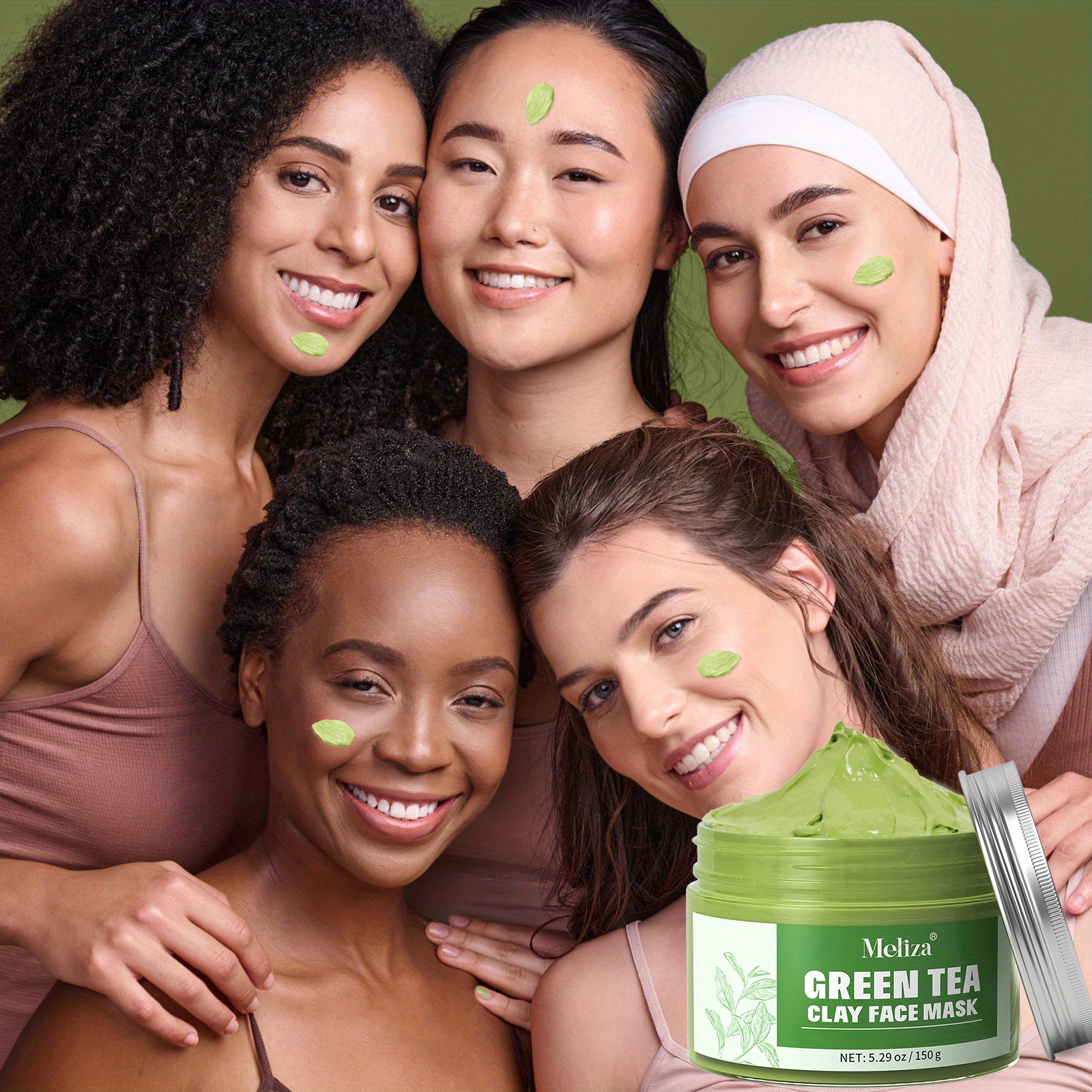 green tea cleansing clay face mask with brush cleansing oil control aloe enriched formula for oily light beige physical exfoliation summer skincare mother s day gift natural design exfoliating Product details 0