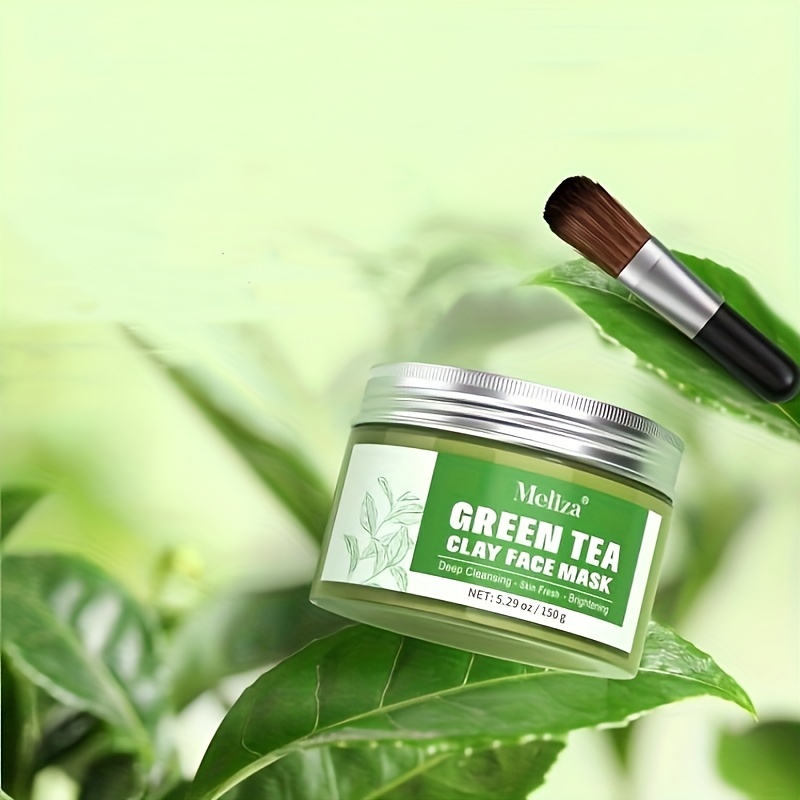 green tea matcha facial cleansing mud mask with aloe vera and hyaluronic acid deep cleansing moisturizing firming light beige applicator brush perfect mothers day gift hypoallergenic all light beige types unisex adult use skincare routine sleek packaging Product details 1