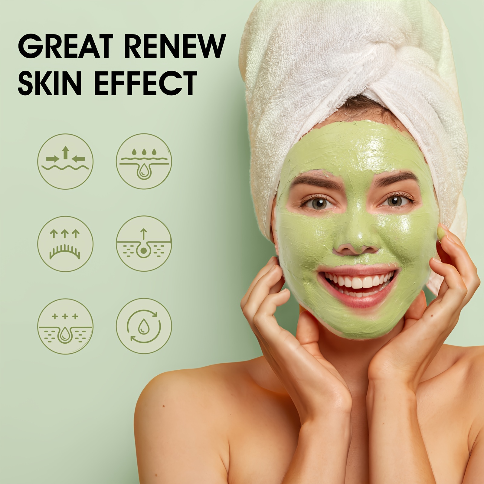 green tea matcha facial cleansing mud mask with aloe vera and hyaluronic acid deep cleansing moisturizing firming light beige applicator brush perfect mothers day gift hypoallergenic all light beige types unisex adult use skincare routine sleek packaging Product details 0