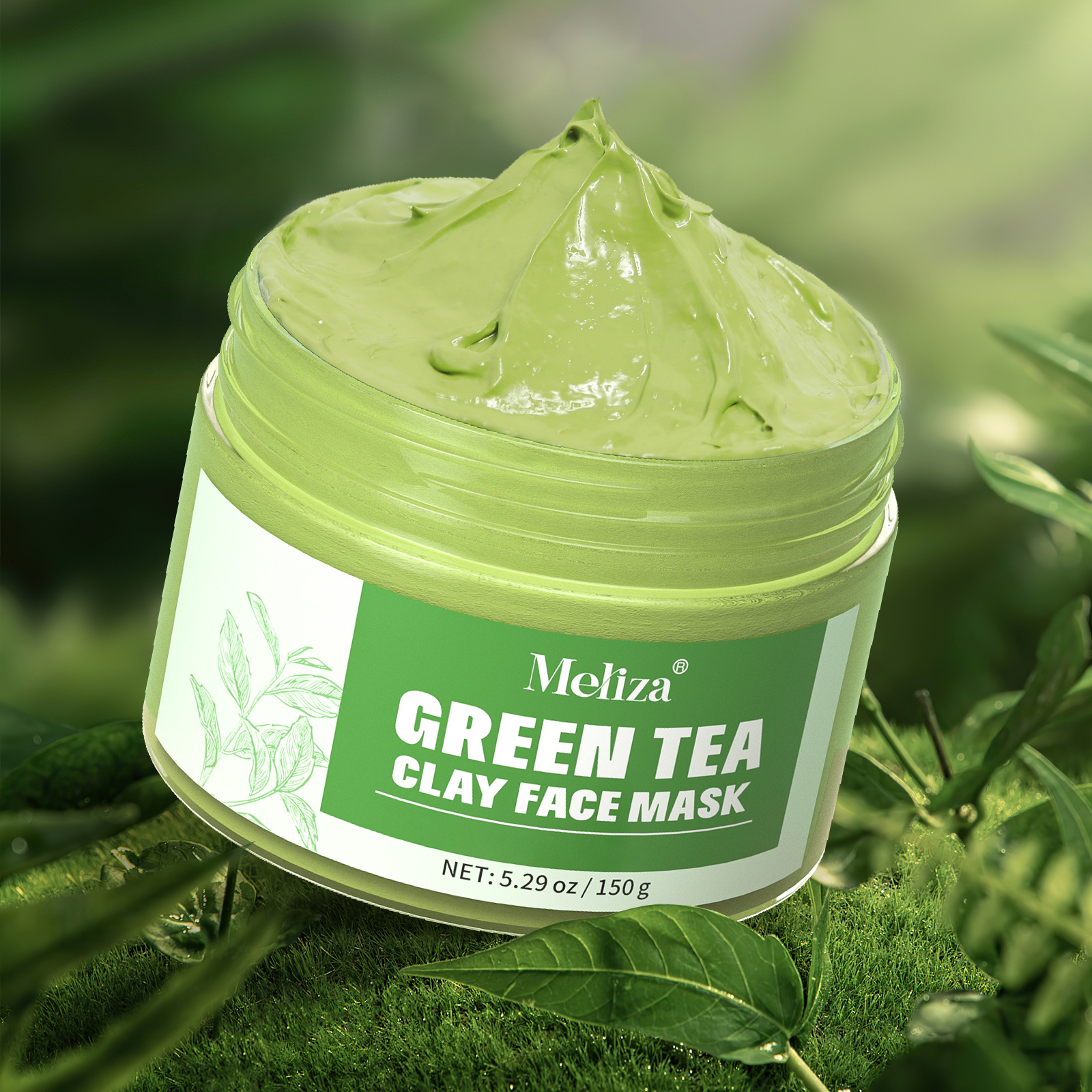 green tea cleansing clay face mask with brush cleansing oil control aloe enriched formula for oily light beige physical exfoliation summer skincare mother s day gift natural design exfoliating Product details 1